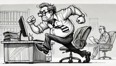 Angry Office Worker Charging At Computer Screen