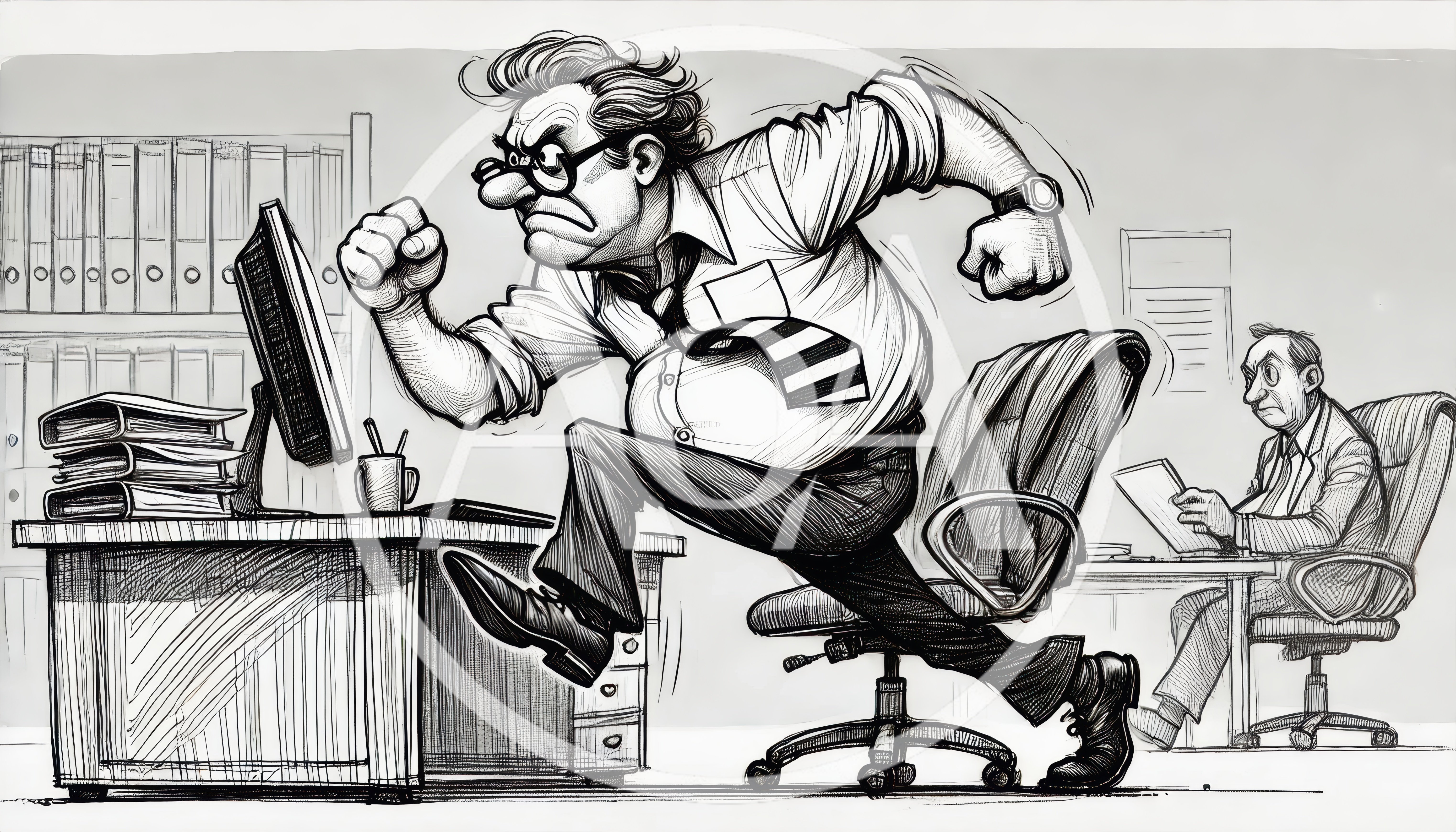 Angry Office Worker Charging At Computer Screen