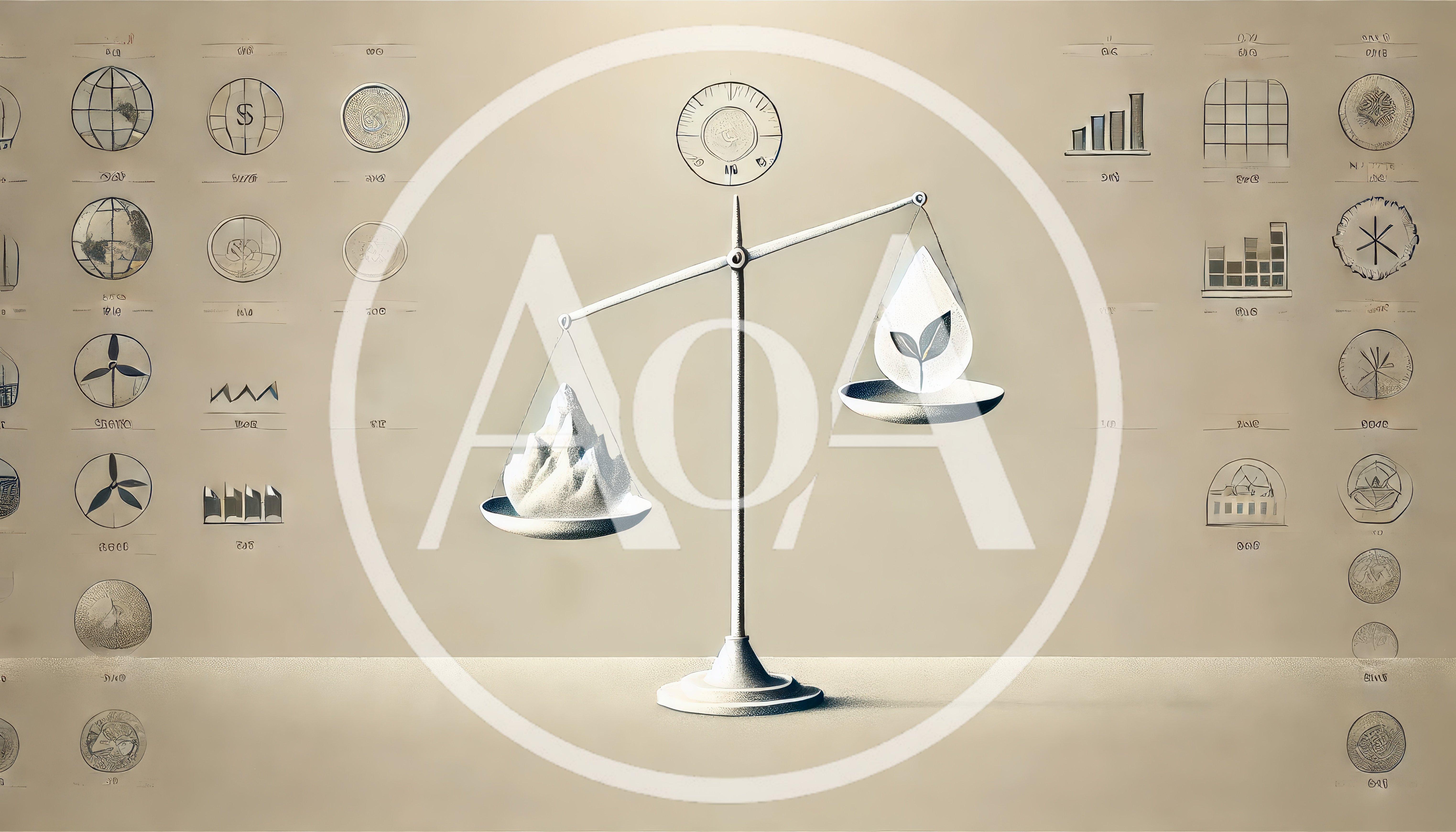 Conceptual Balance Scale With Mountain And Plant Icon