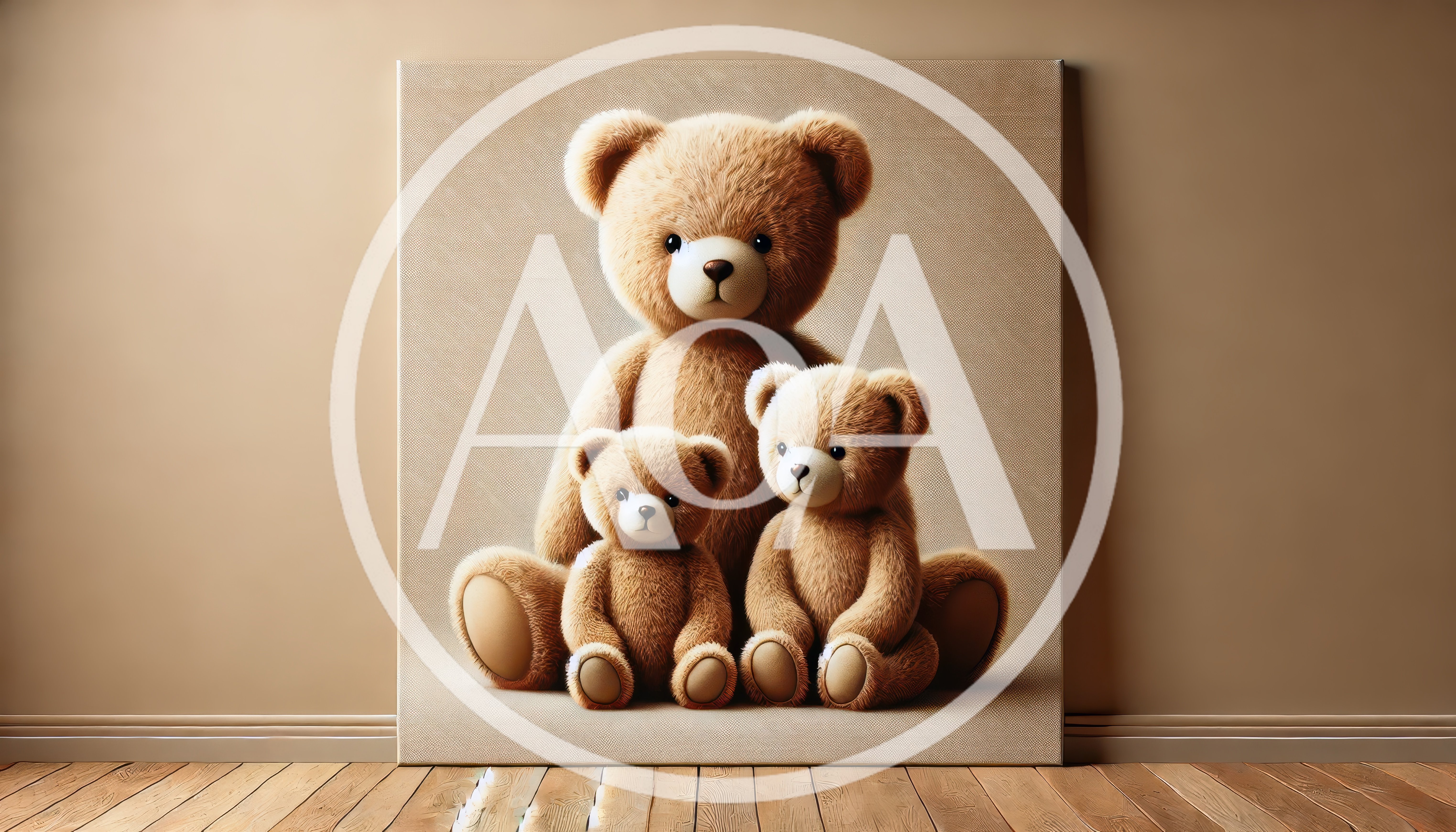 Three Teddy Bears Sitting On A Canvas Print