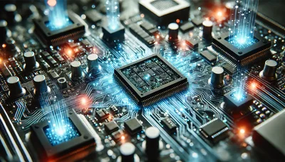 Futuristic Circuit Board With Glowing Data Streams