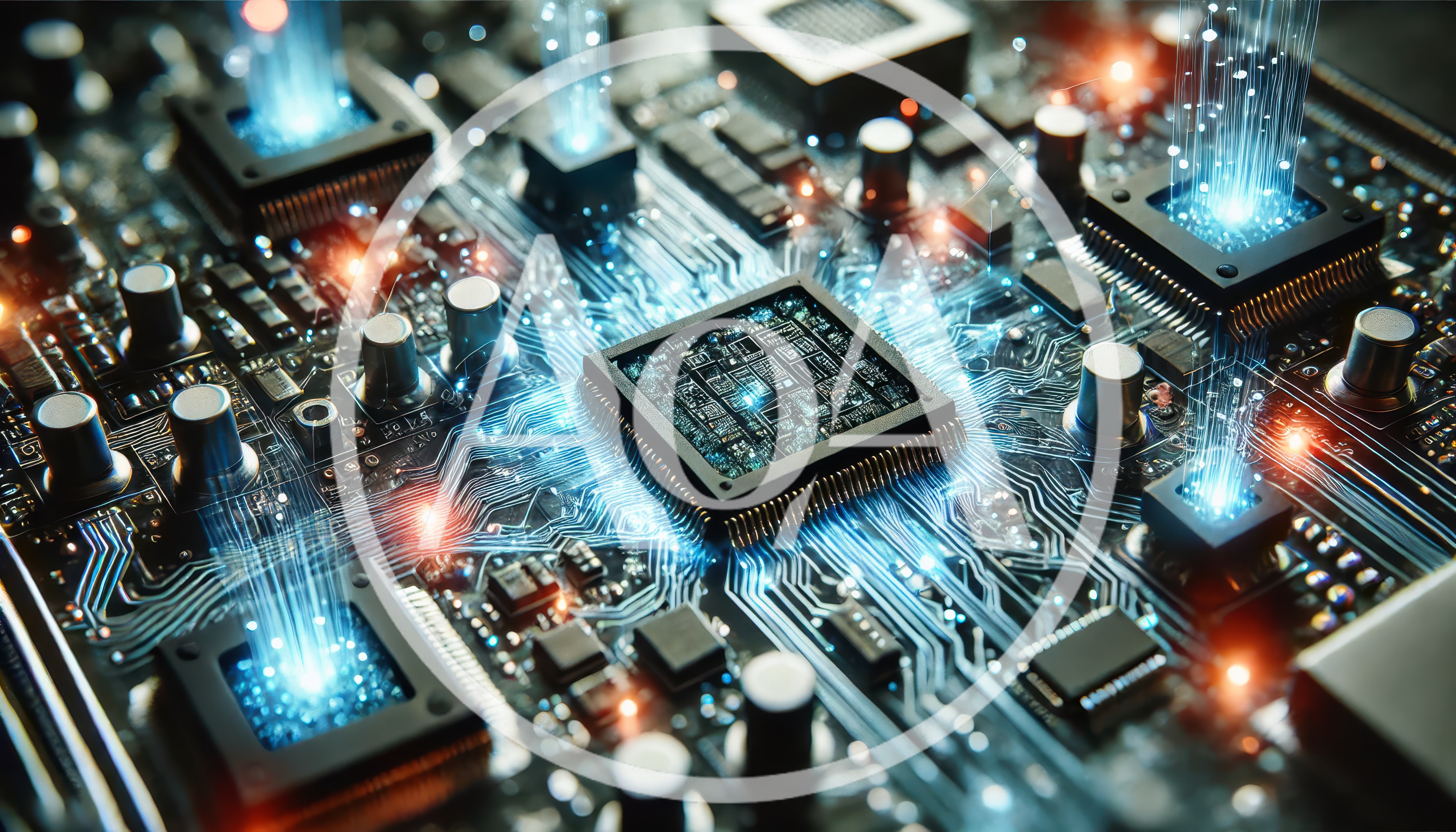 Futuristic Circuit Board With Glowing Data Streams