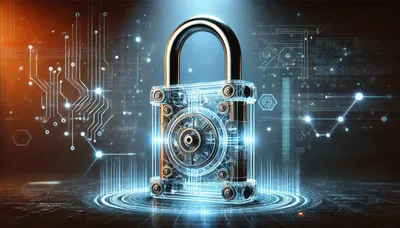 Digital Padlock Security Concept With Circuit Board Background