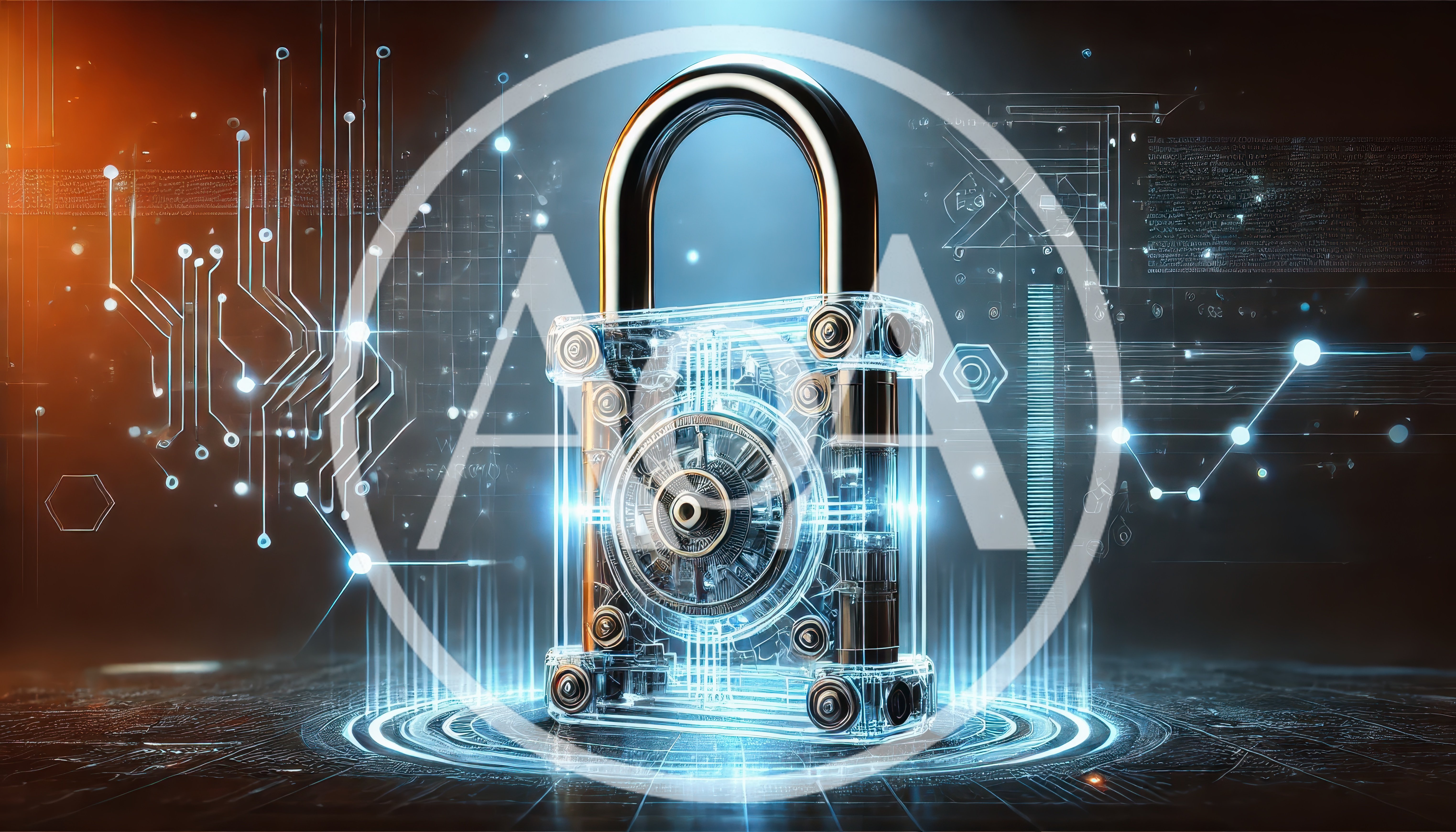 Digital Padlock Security Concept With Circuit Board Background