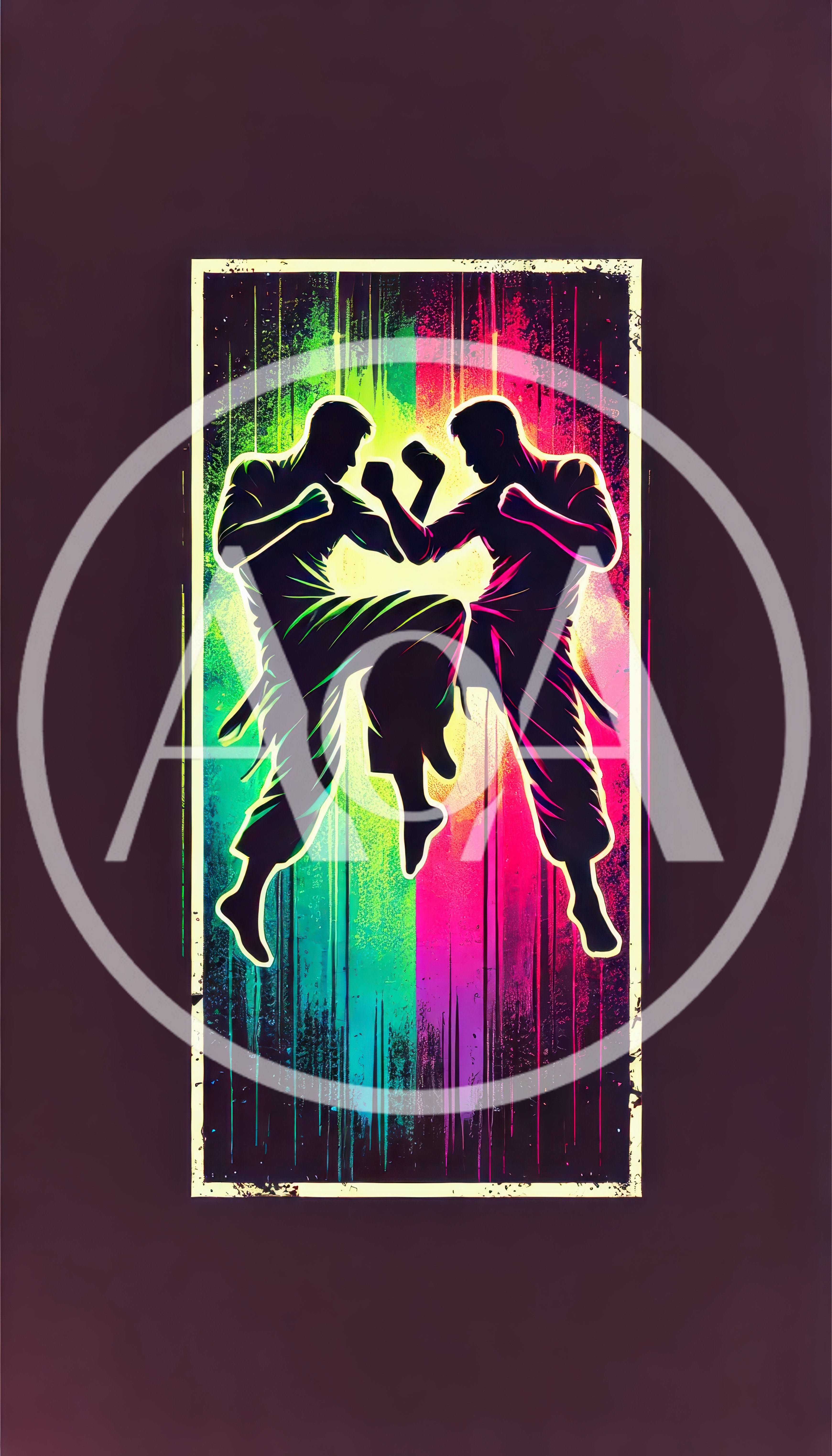 Two Martial Artists Sparring In Neon Silhouette
