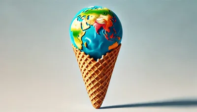 Earth Globe Inside A Waffle Ice Cream Cone