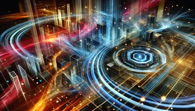 Abstract Digital Cityscape With Glowing Data Streams