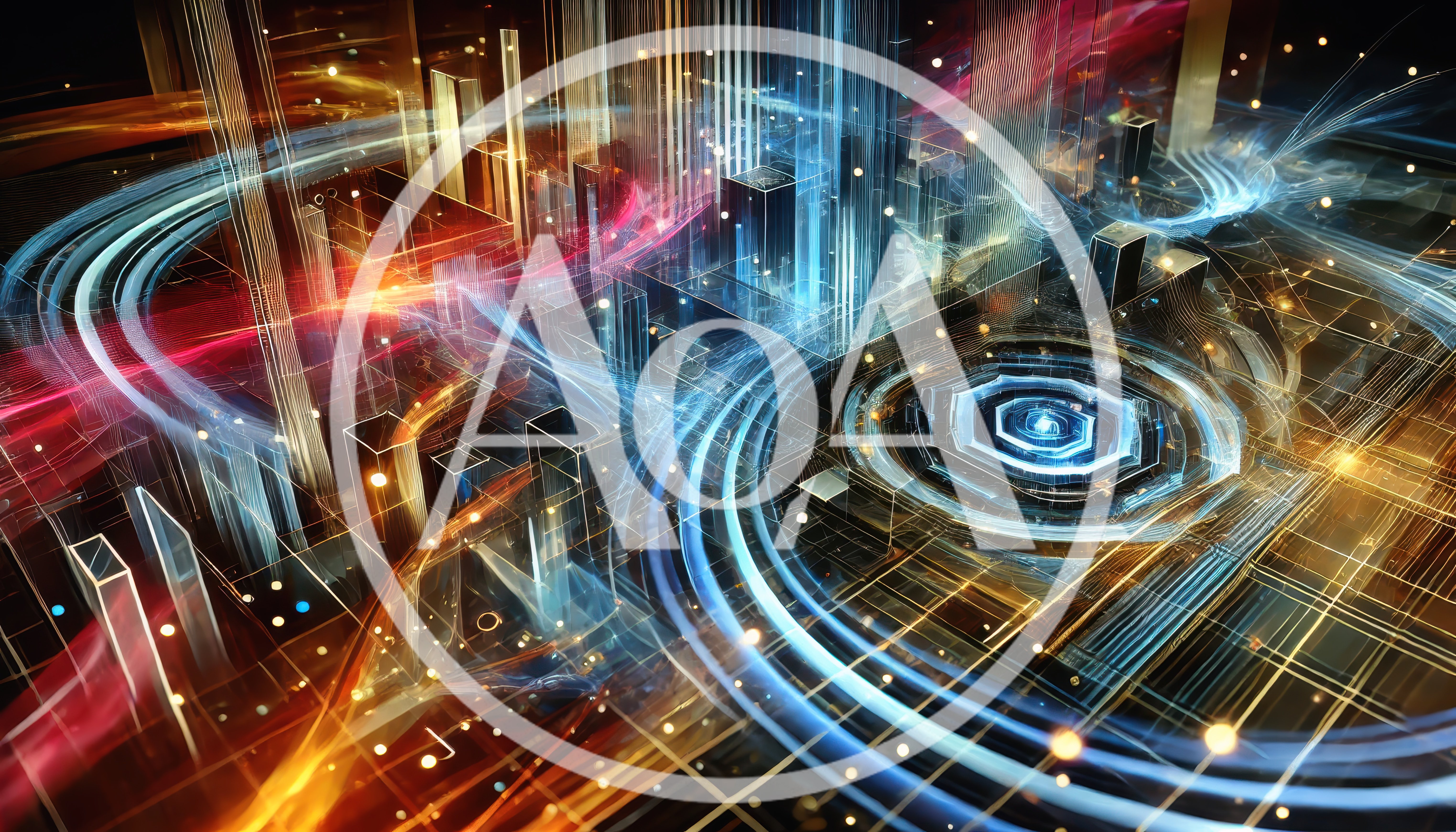 Abstract Digital Cityscape With Glowing Data Streams