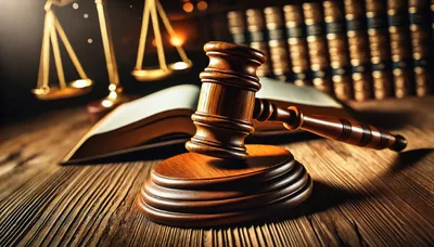Wooden Gavel And Scales Of Justice On Law Desk