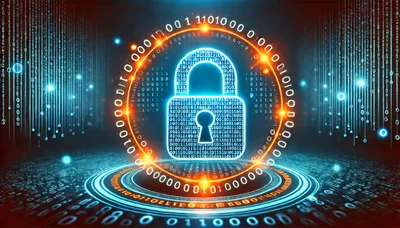 Digital Security Padlock With Binary Code Background