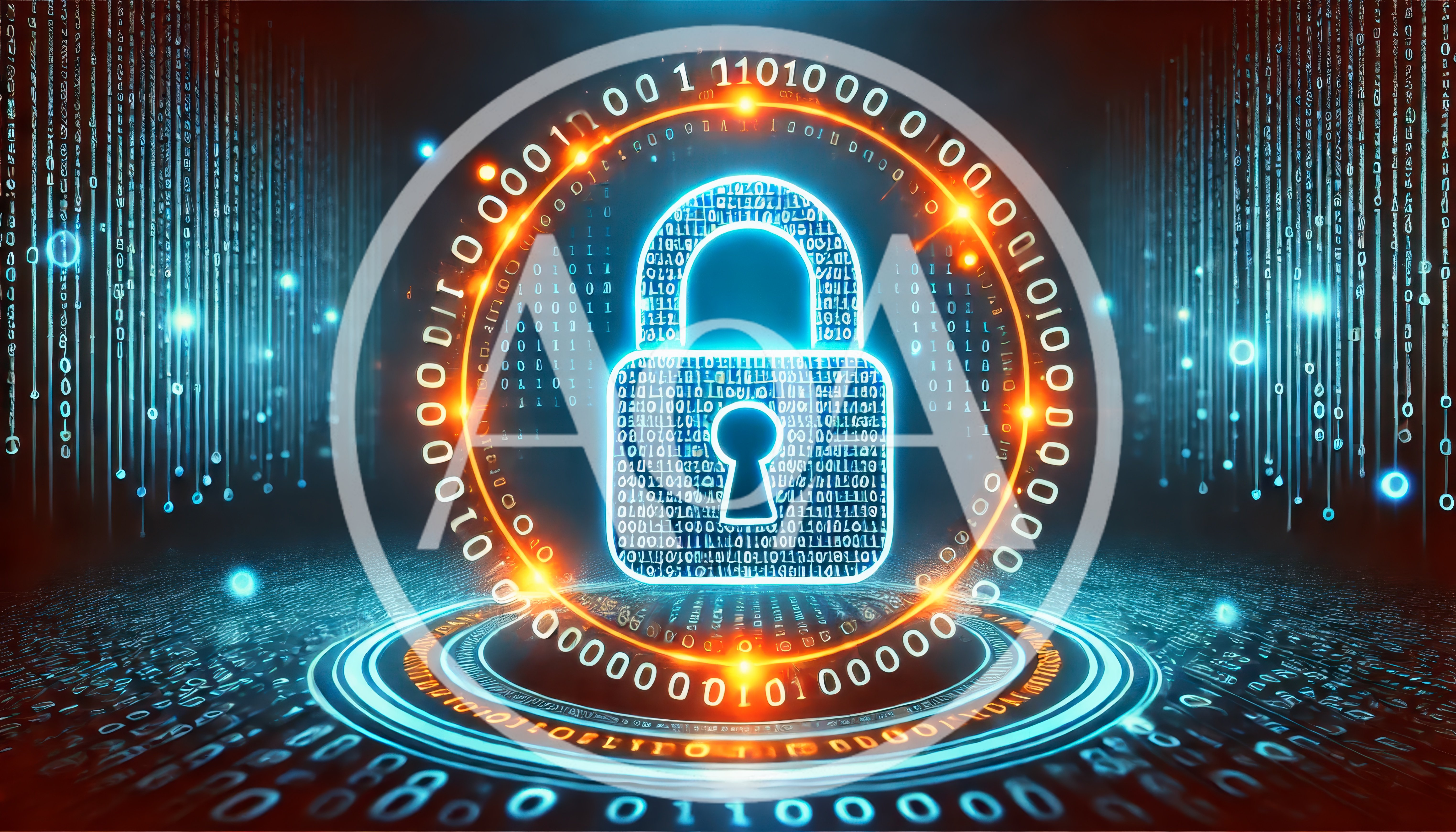 Digital Security Padlock With Binary Code Background