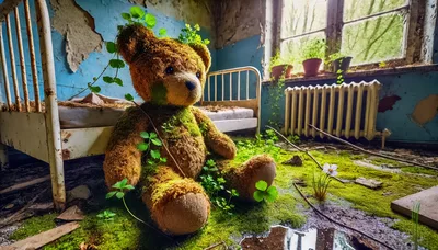 Moss Covered Teddy Bear In Abandoned Room