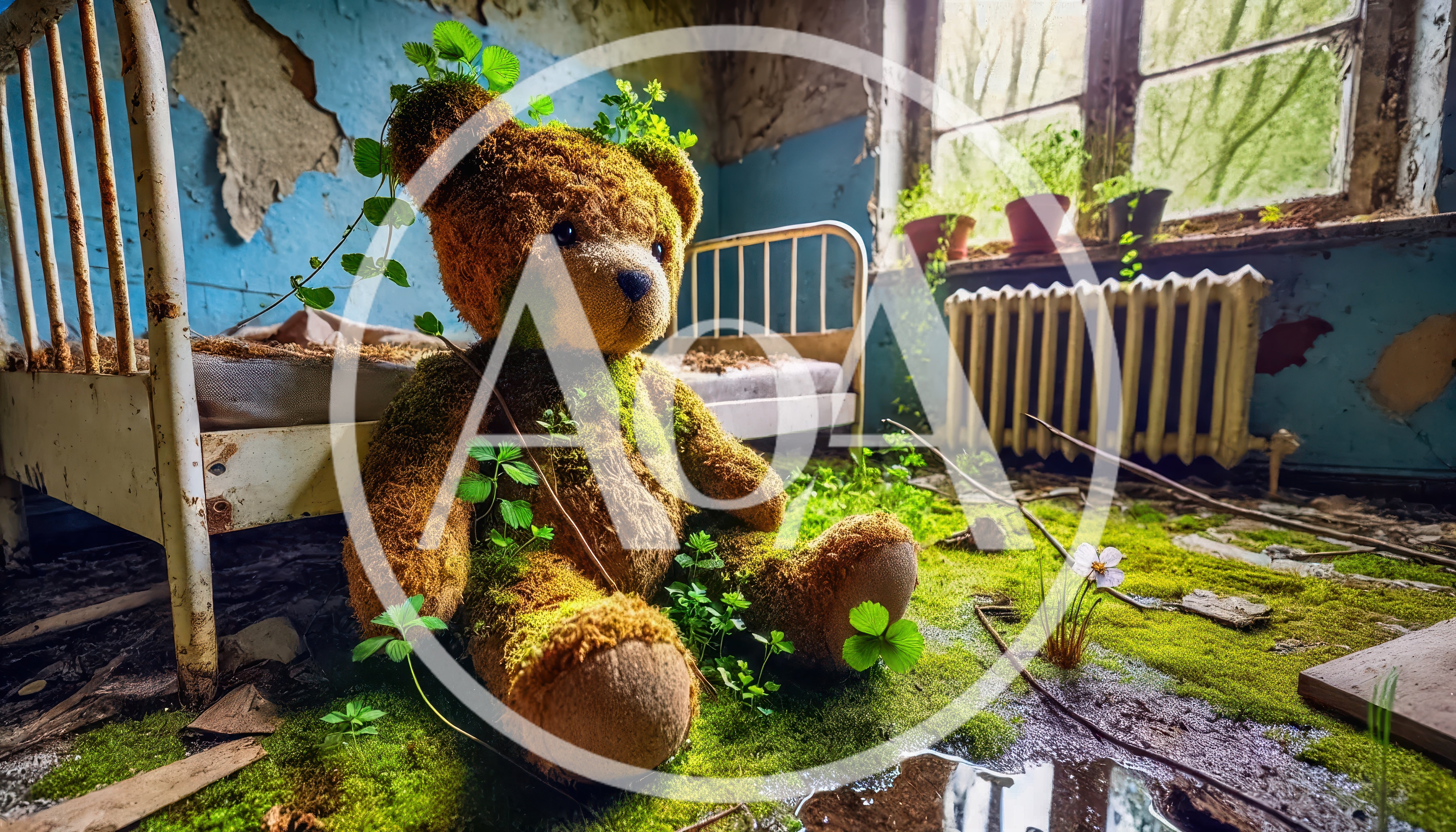Moss Covered Teddy Bear In Abandoned Room