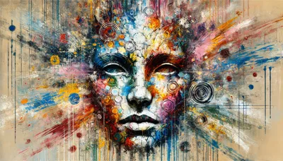 Abstract Human Face Portrait With Vibrant Paint Splatter