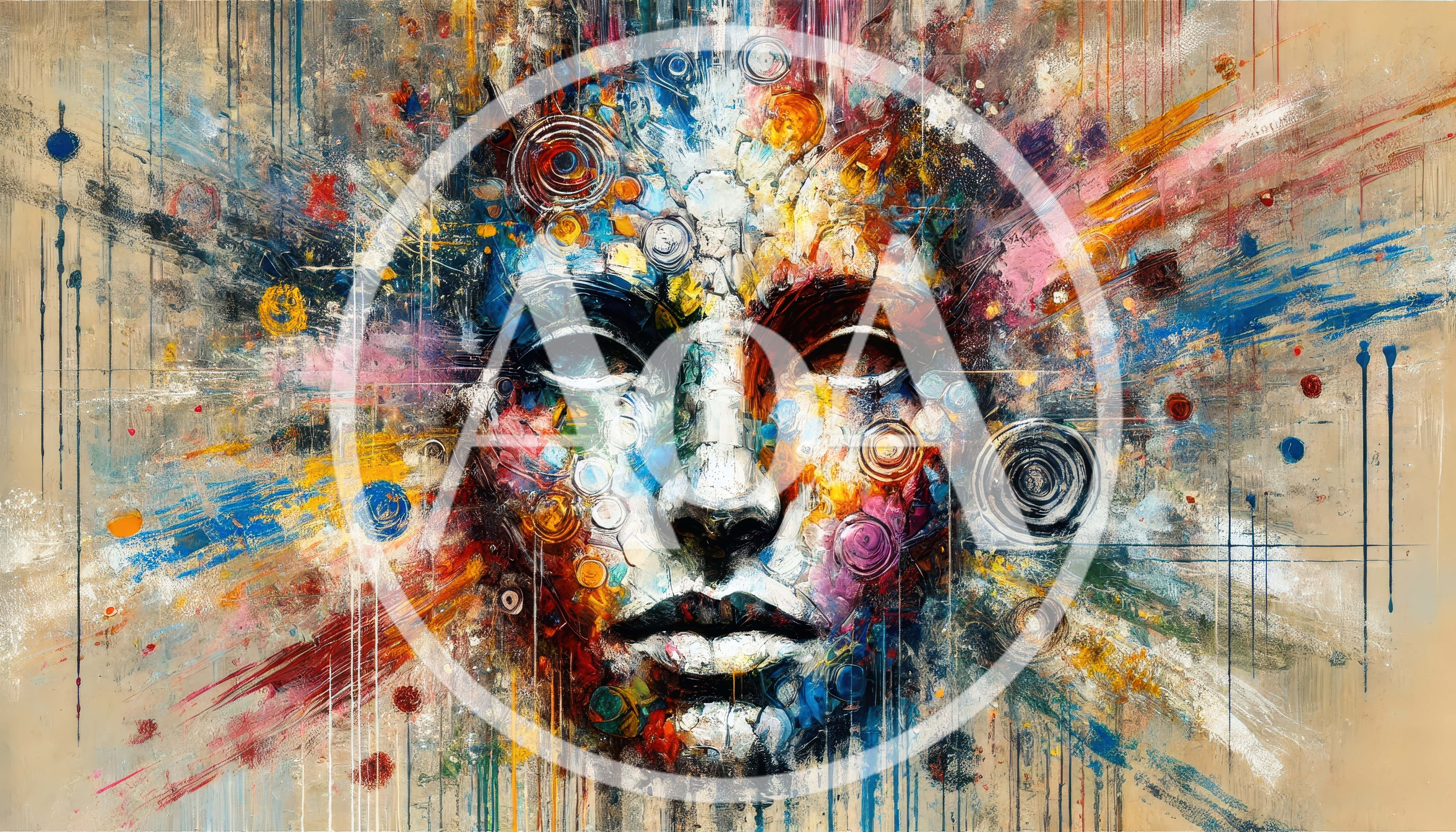 Abstract Human Face Portrait With Vibrant Paint Splatter