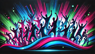 Silhouetted Crowd Dancing at a Vibrant Music Festival