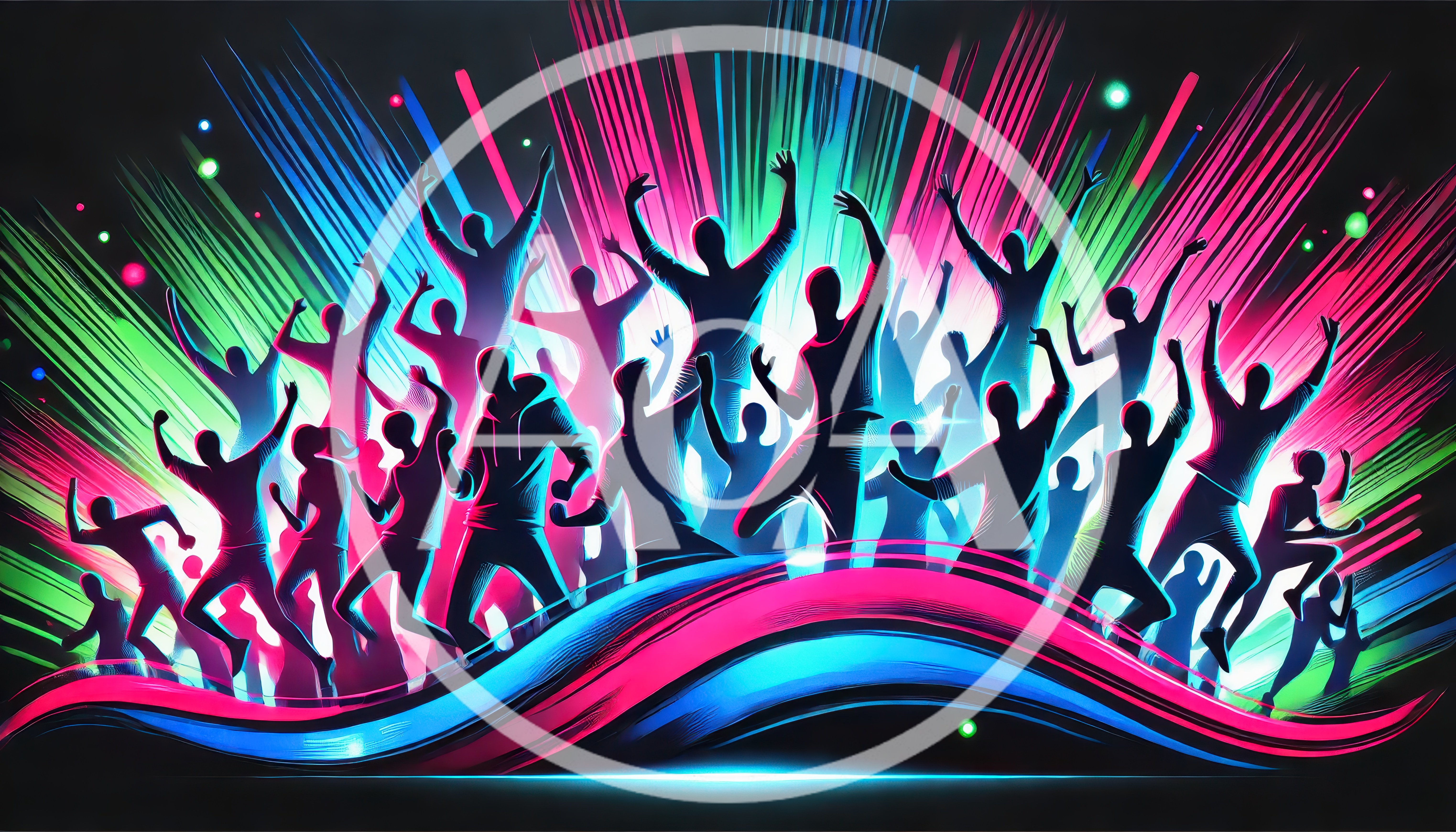 Silhouetted Crowd Dancing at a Vibrant Music Festival