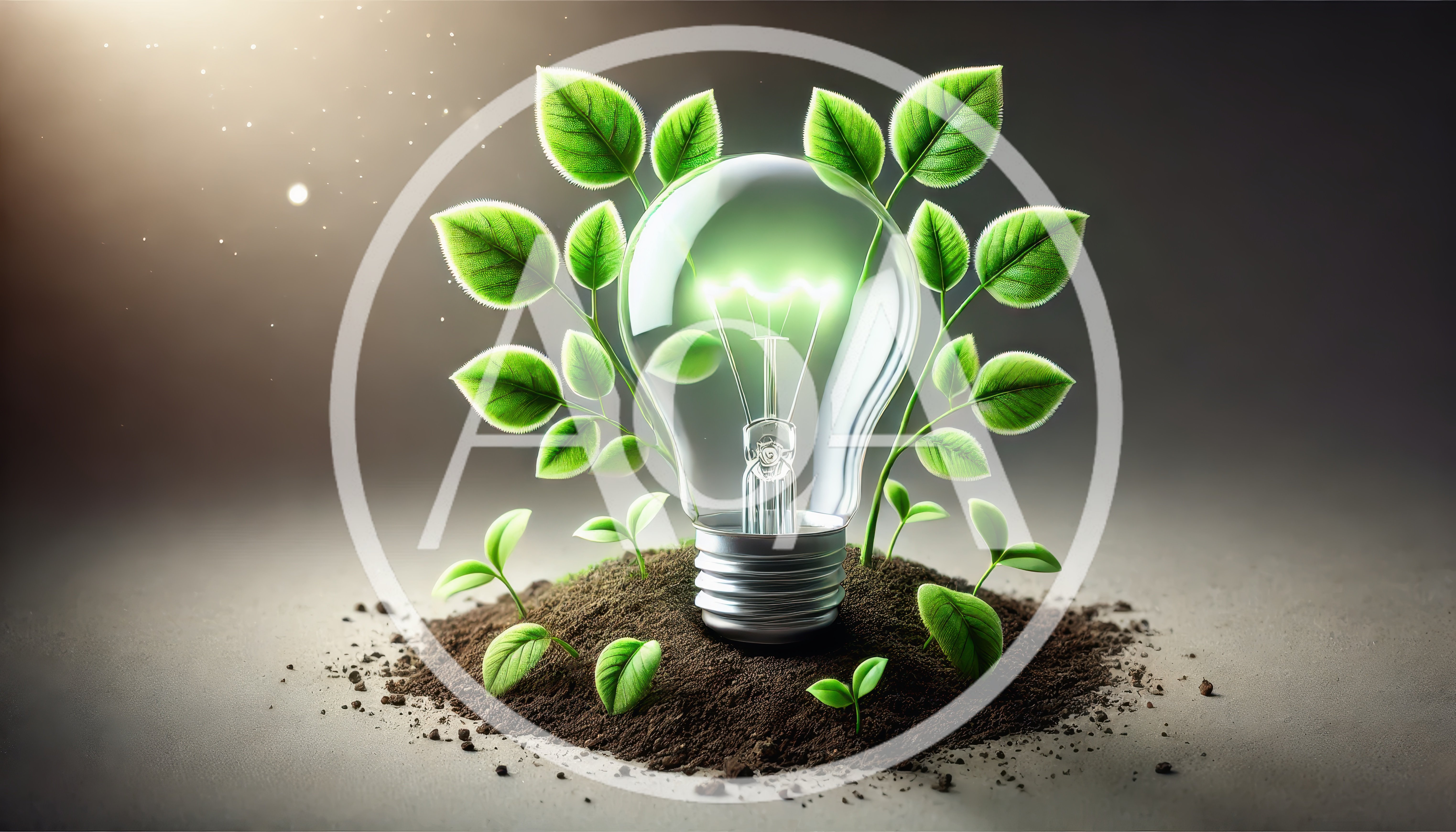 Glowing Light Bulb Growing From Soil With Green Leaves
