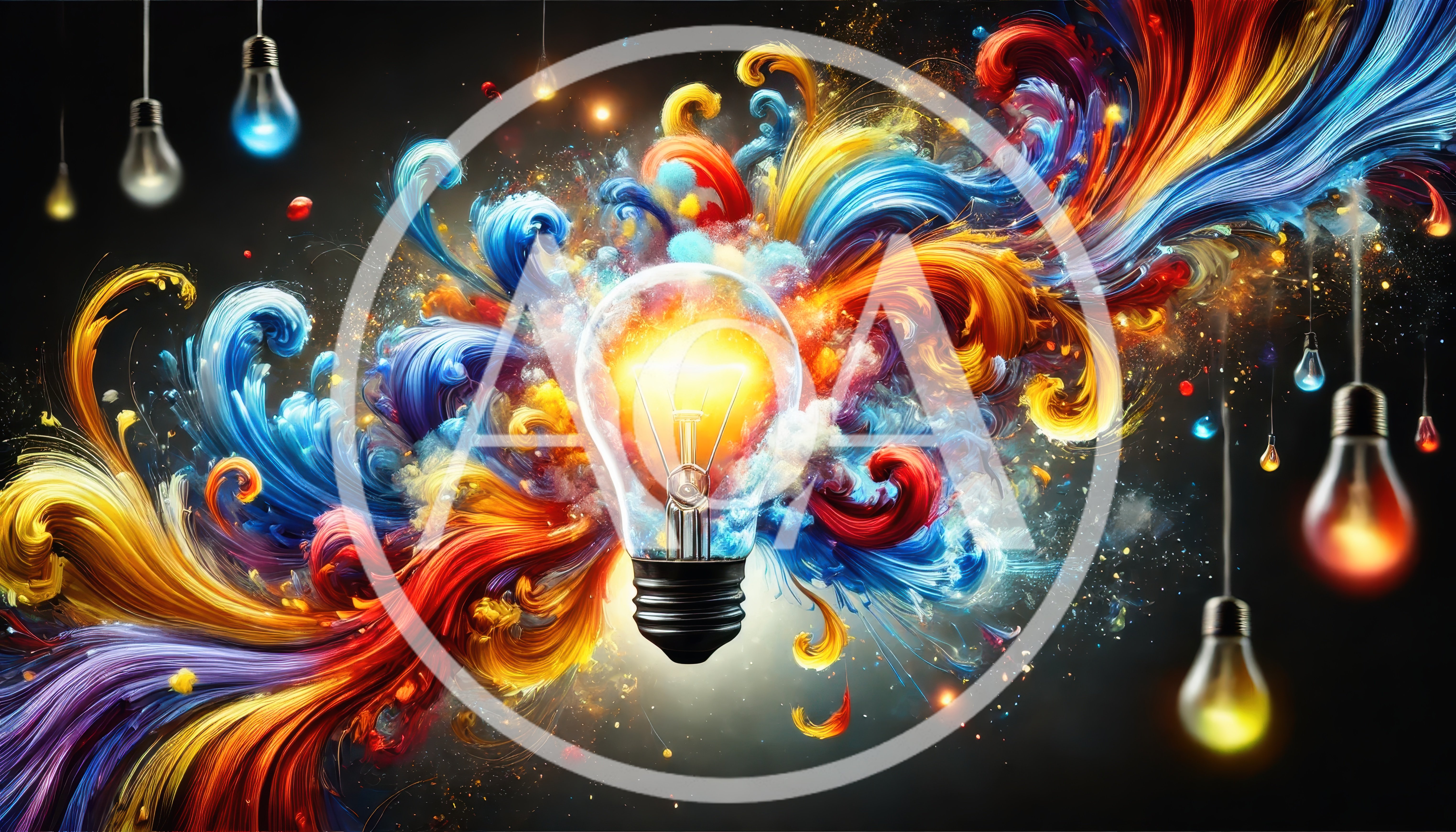 Glowing Light Bulb With Abstract Colorful Paint Swirls