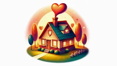 Cozy House With Heart Shaped Smoke Illustration