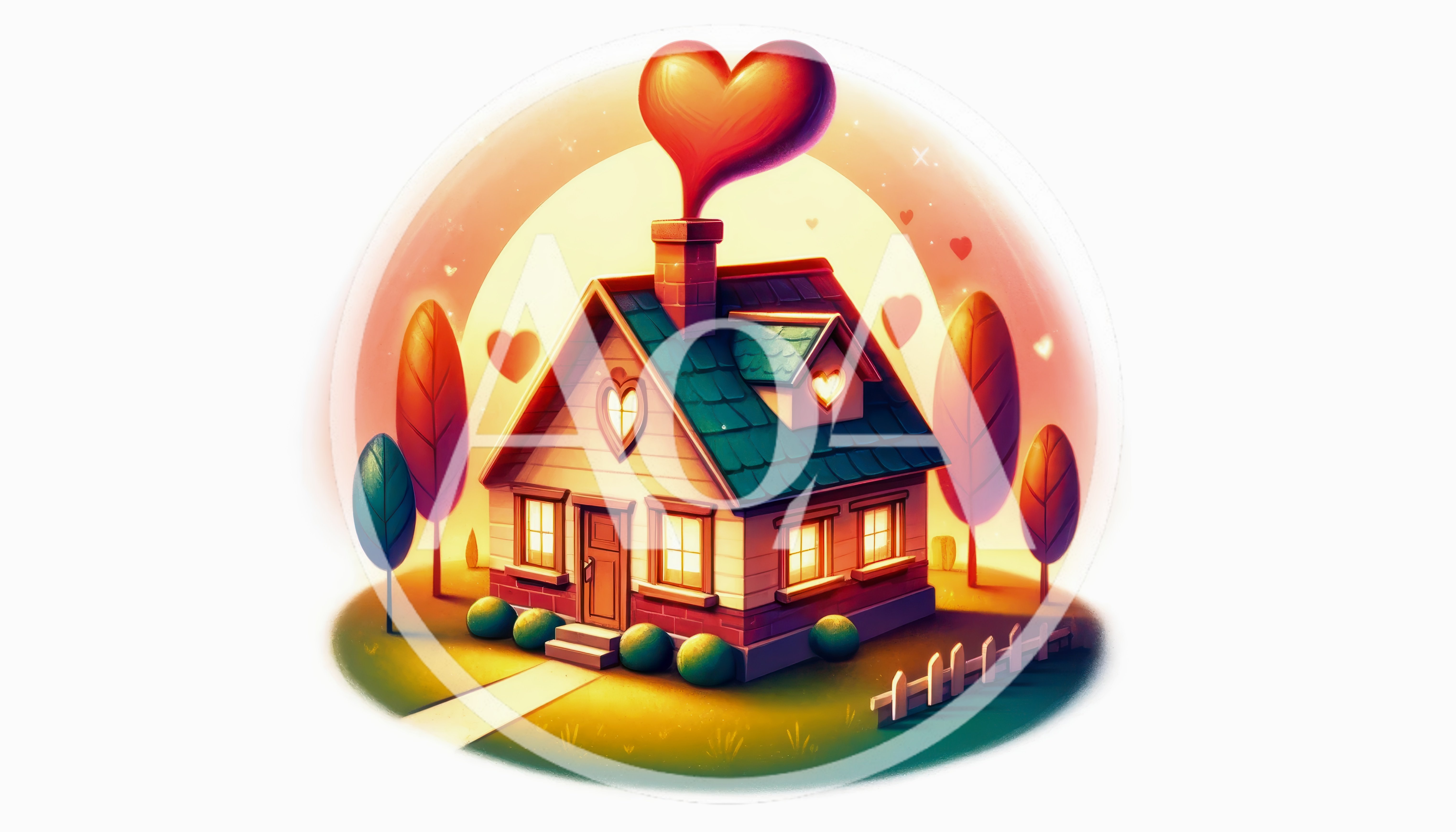 Cozy House With Heart Shaped Smoke Illustration