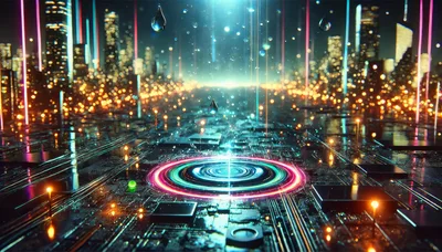 Futuristic Digital Circuit Board With Glowing Neon Ripples