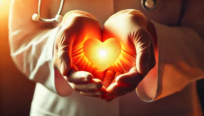 Doctor Holding Glowing Heart Symbol In Hands