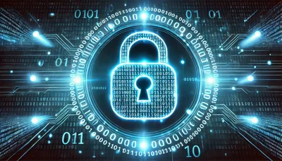 Digital Security Padlock With Binary Code Background