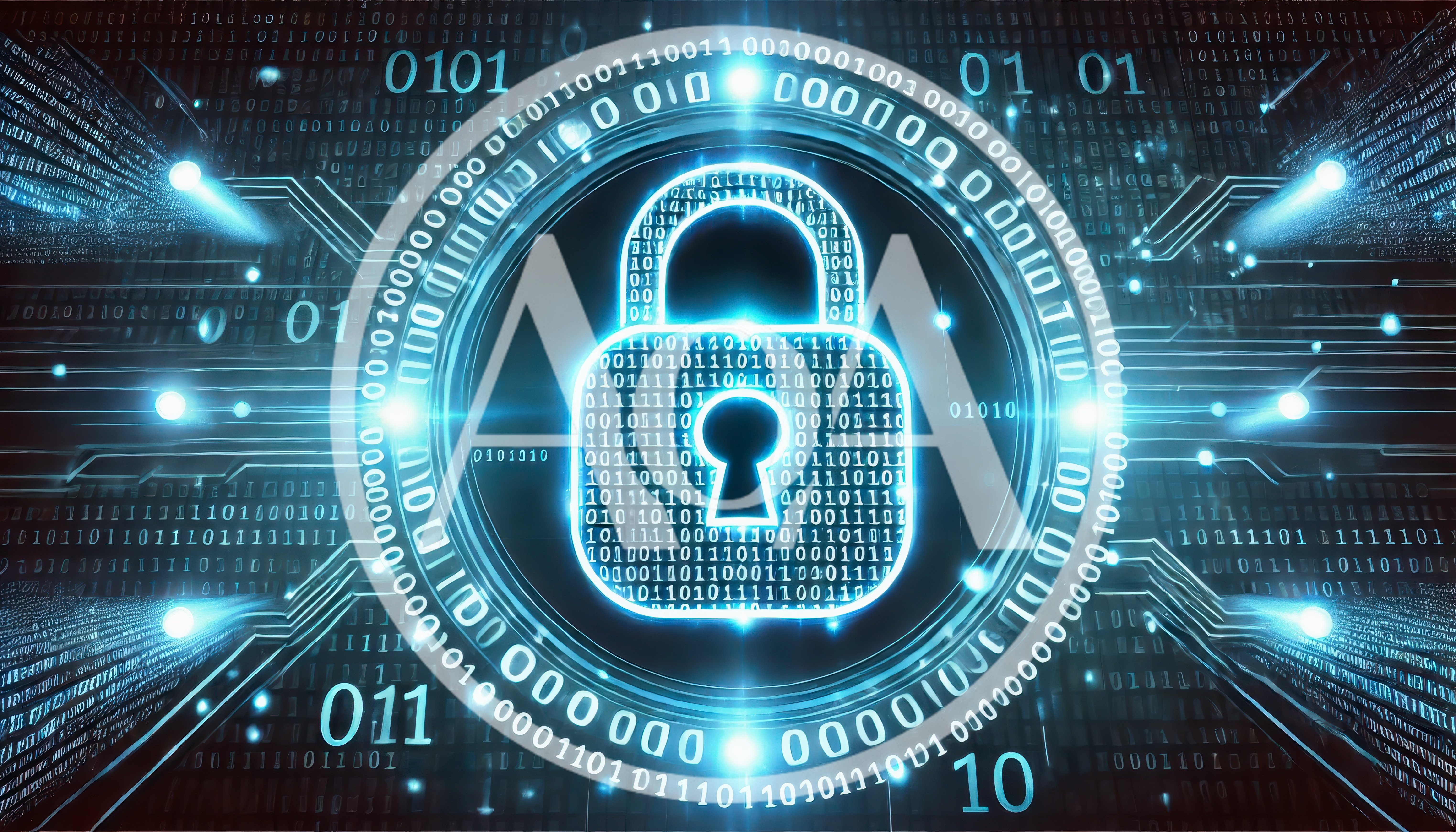 Digital Security Padlock With Binary Code Background