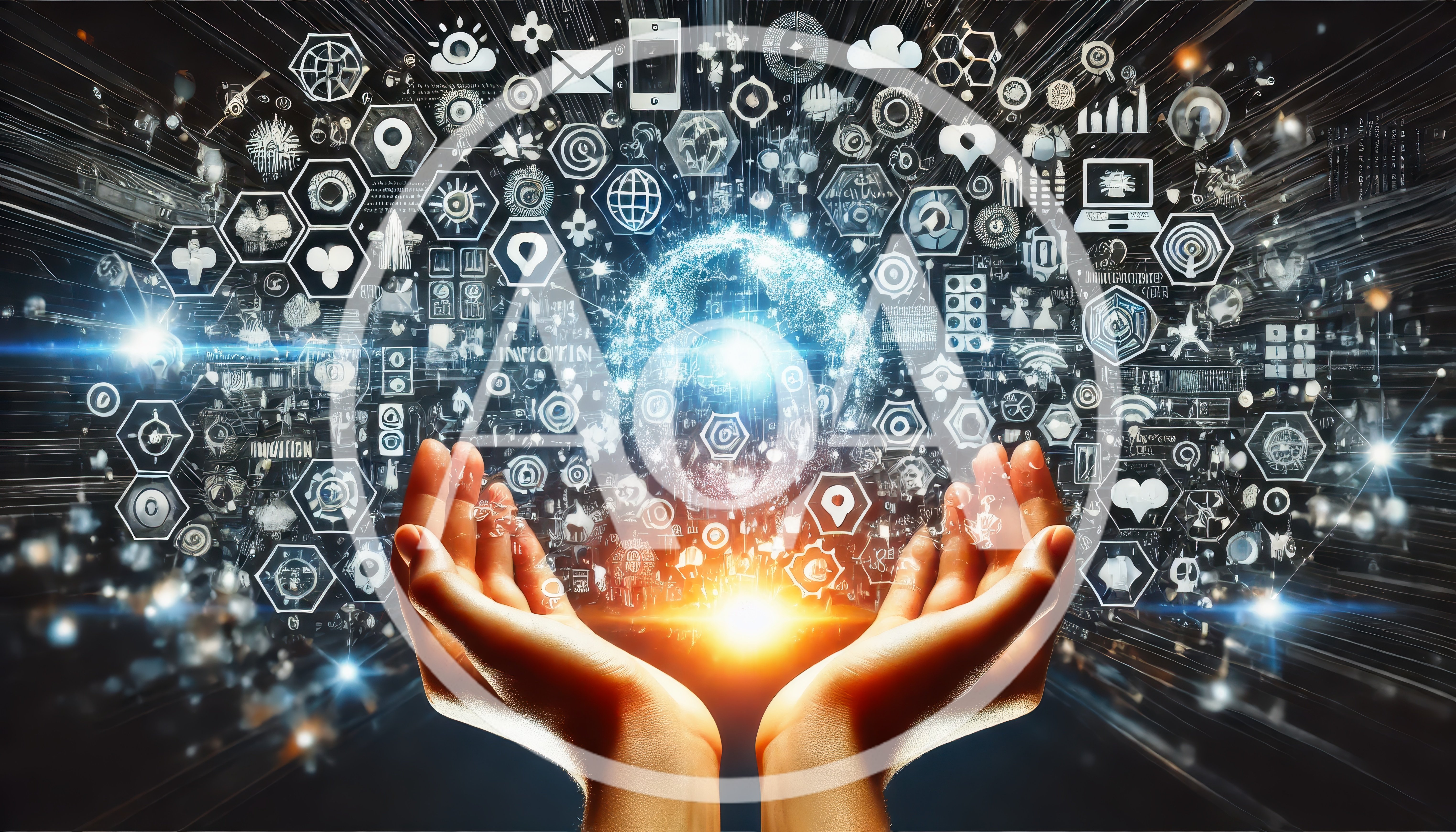 Human Hands Holding A Glowing Digital Network Sphere