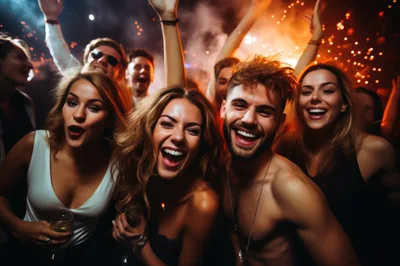 Group of Friends Celebrating at a Nightclub Party