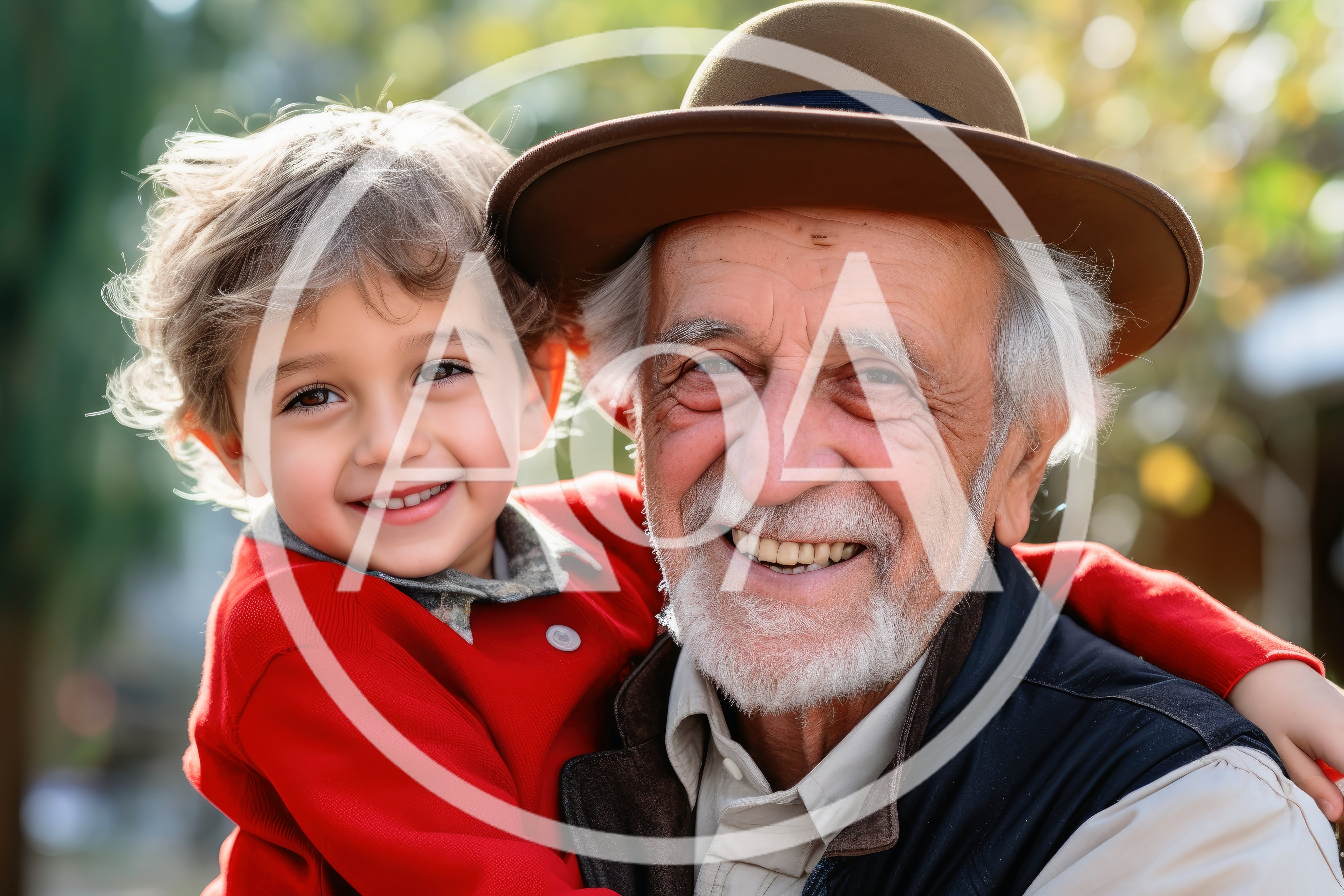 Grandfather Holding His Young Grandson Outdoors