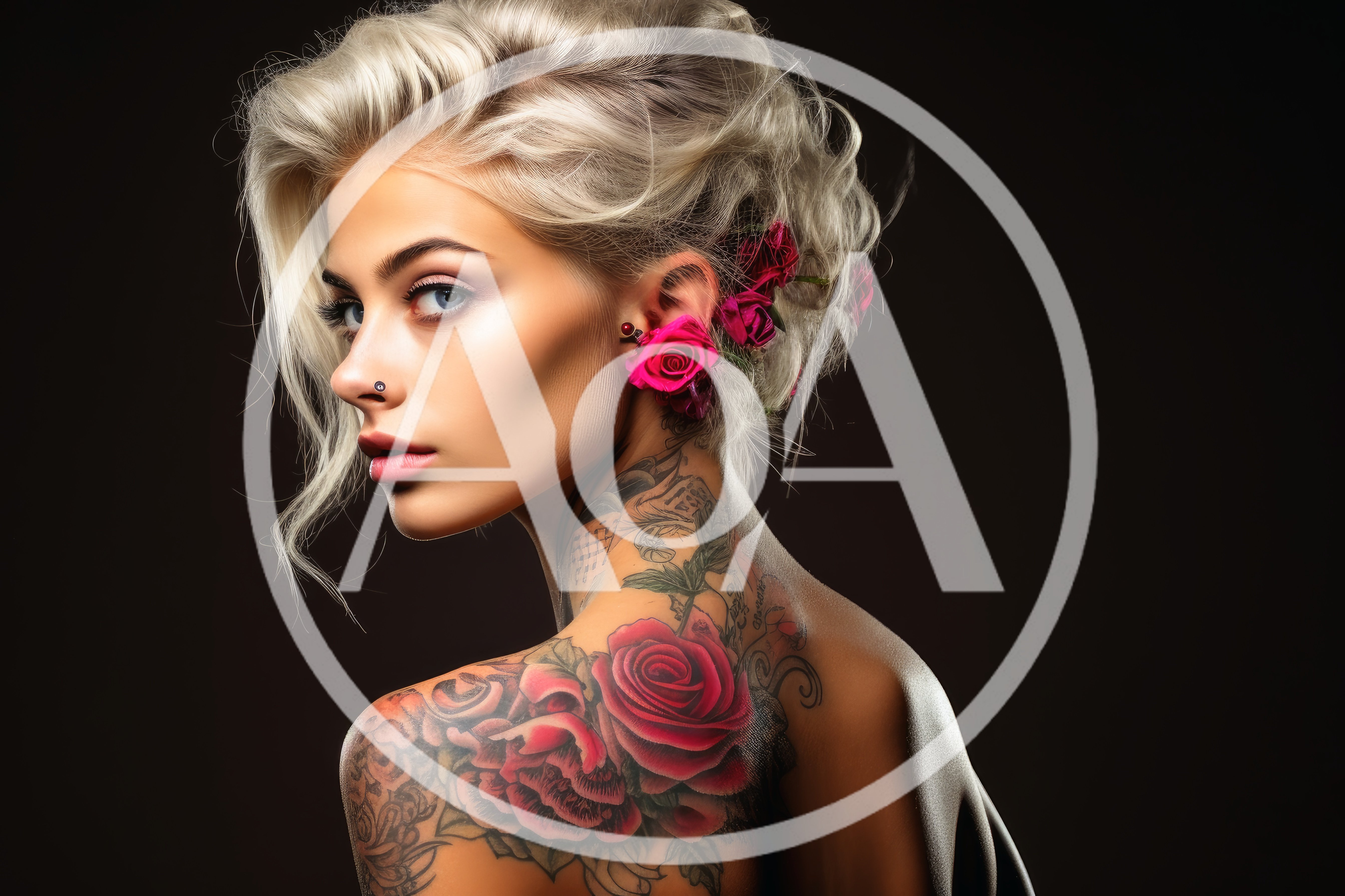 Portrait Of A Blonde Woman With Floral Tattoos