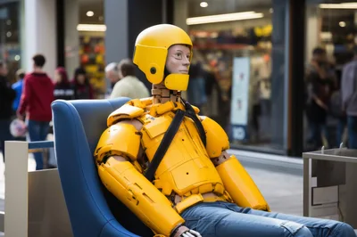 Crash Test Dummy Sitting In A Shopping Mall