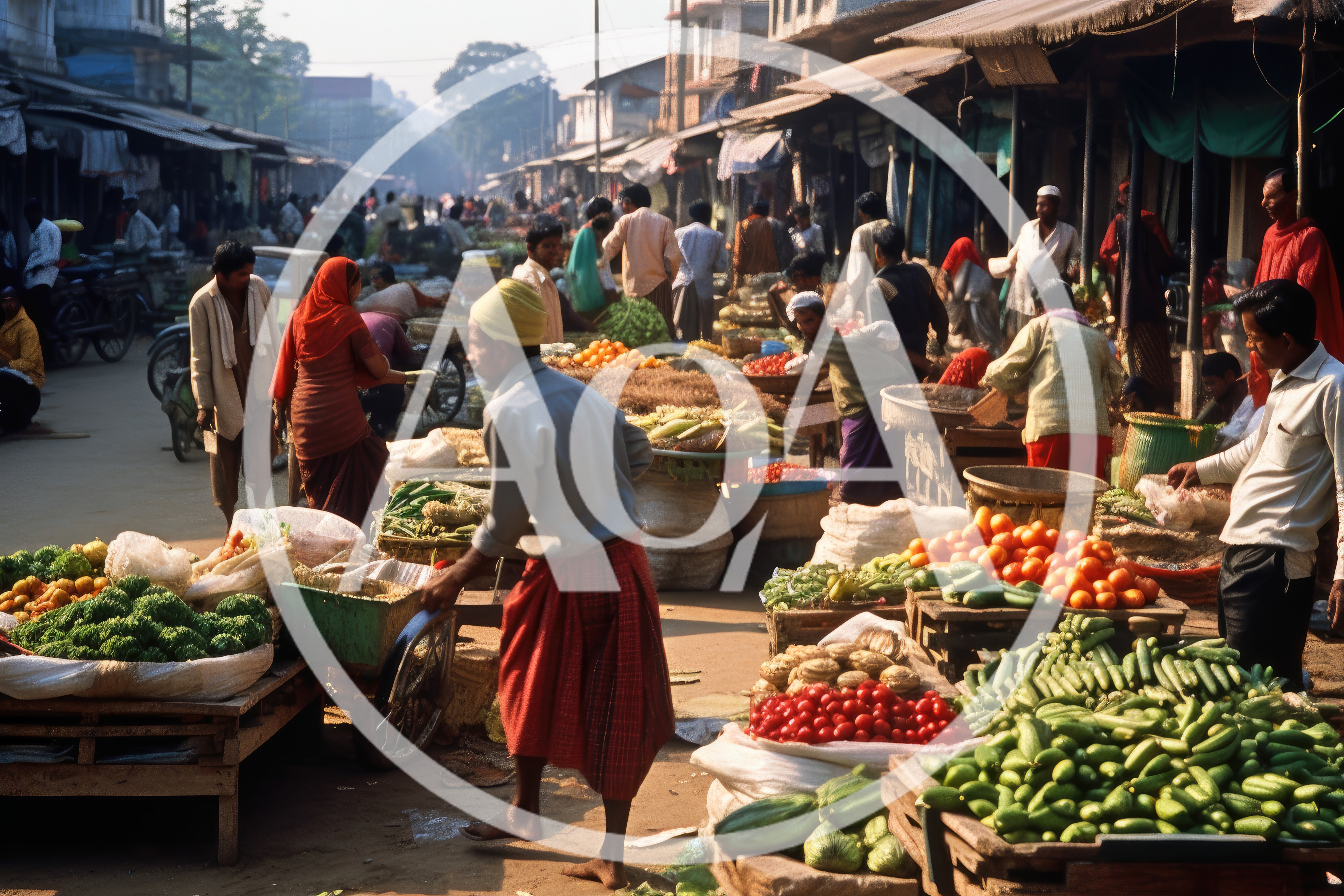 Busy Outdoor Vegetable Market In Rural India