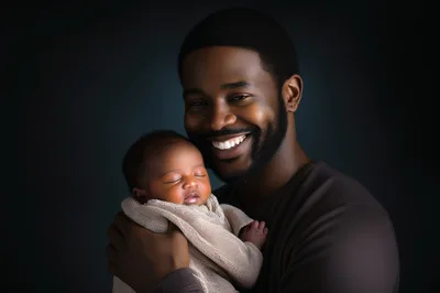 Happy Father Holding His Sleeping Newborn Baby