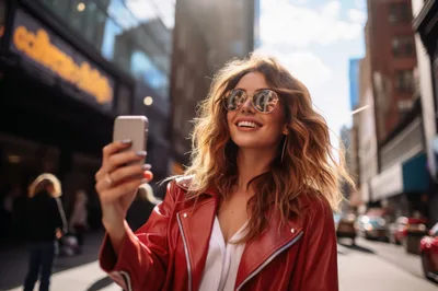 Stylish Woman Taking A Selfie On A City Street