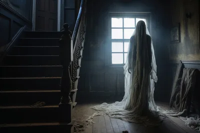 Ghostly Figure Standing In A Dark Abandoned House