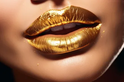 Close Up Of Woman With Metallic Gold Lipstick