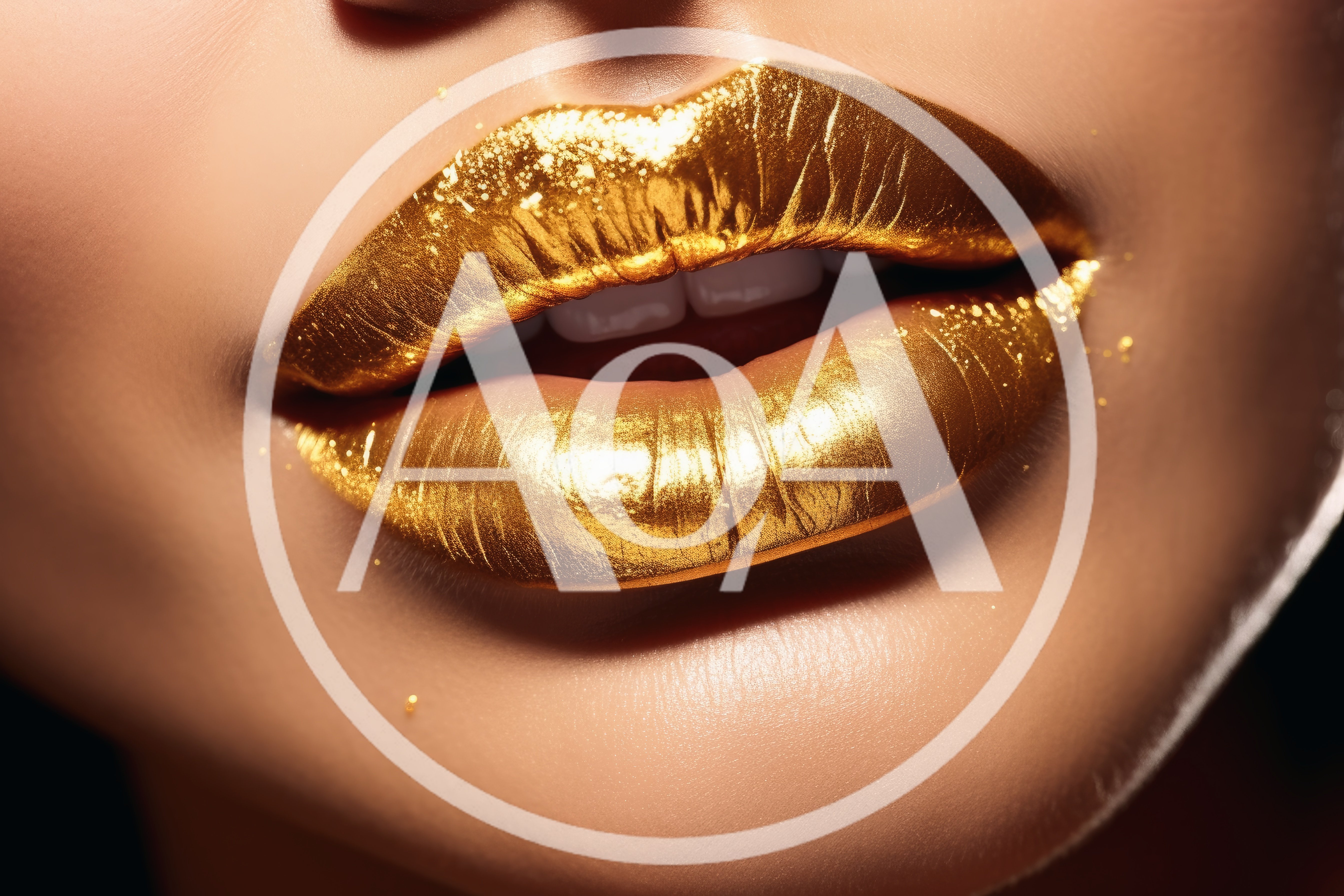 Close Up Of Woman With Metallic Gold Lipstick