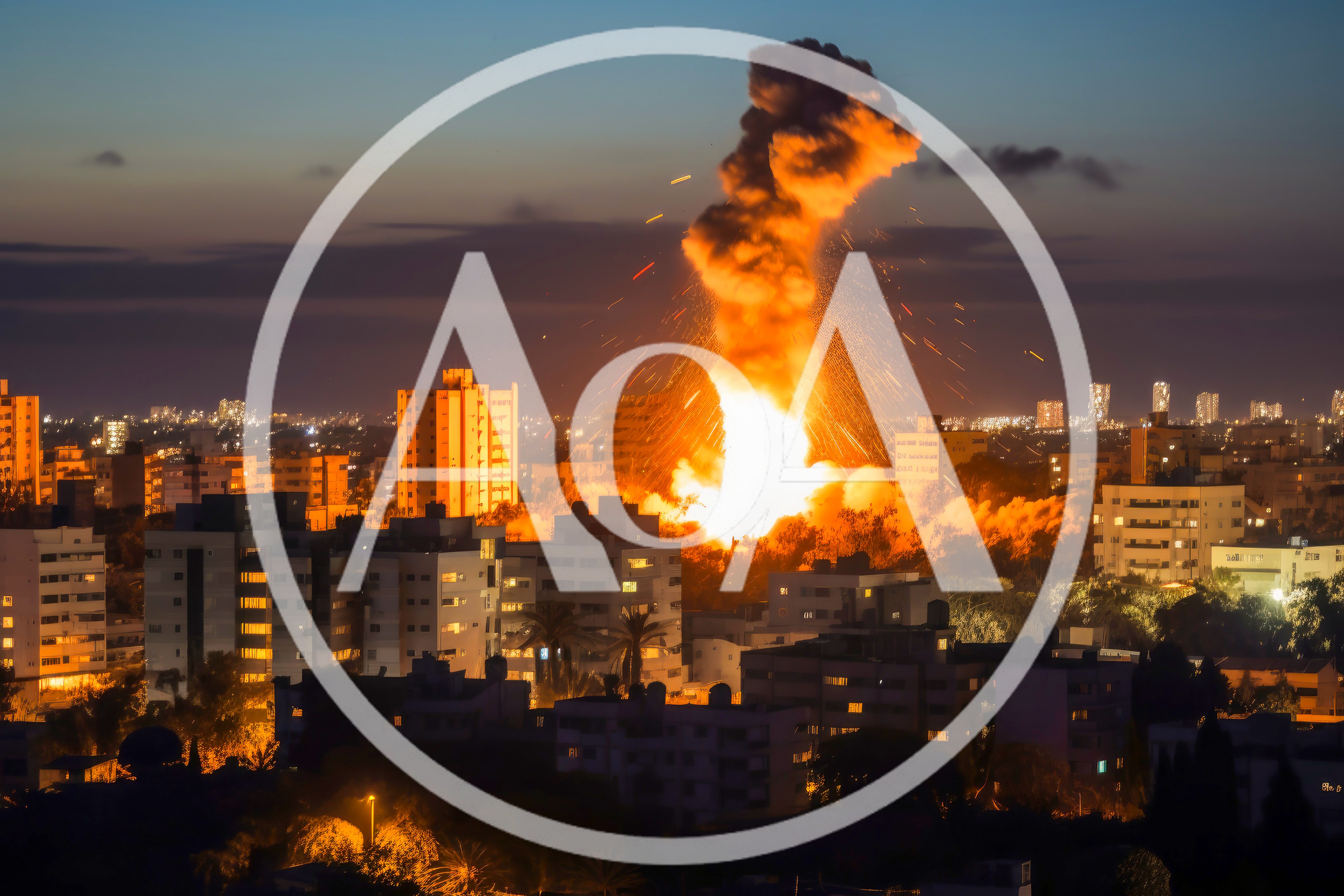 Massive Explosion Over Urban Residential Cityscape At Night