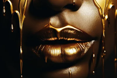 Close Up Of Lips Covered In Liquid Gold