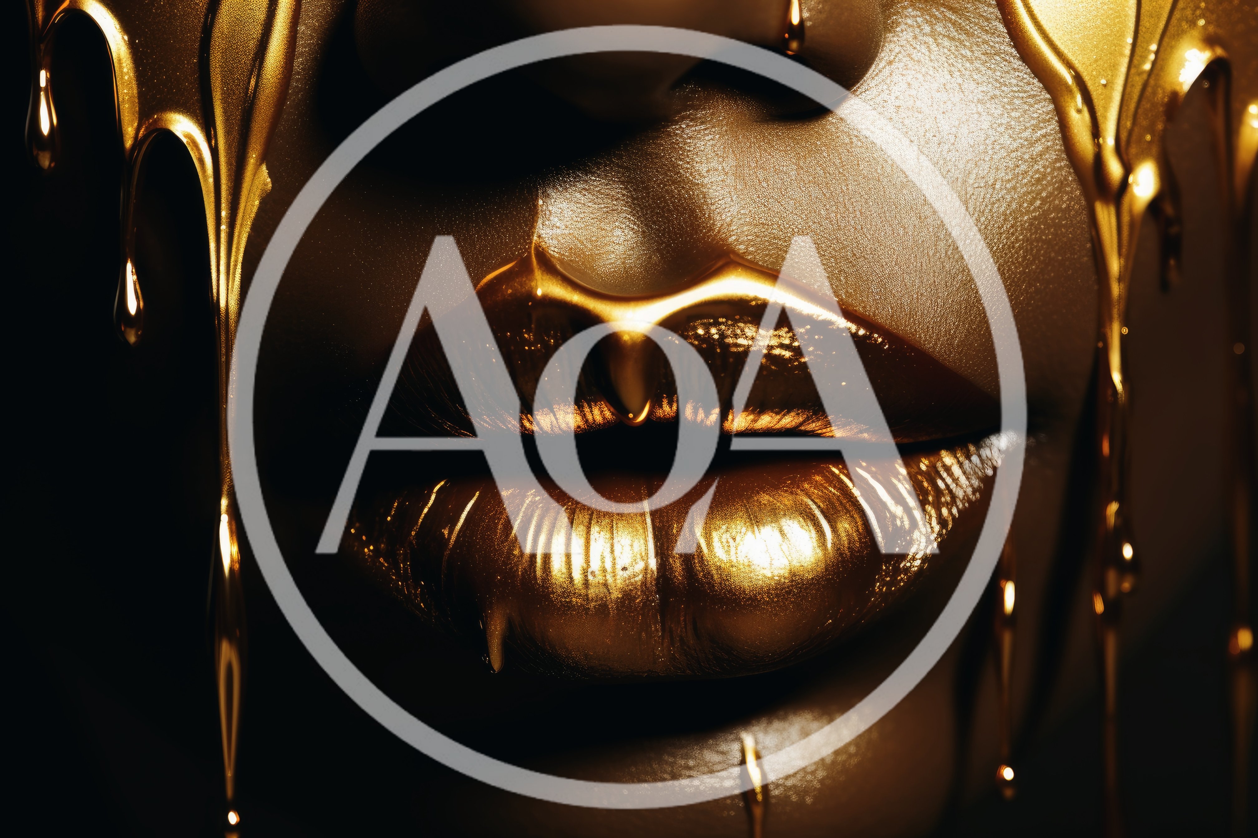 Close Up Of Lips Covered In Liquid Gold