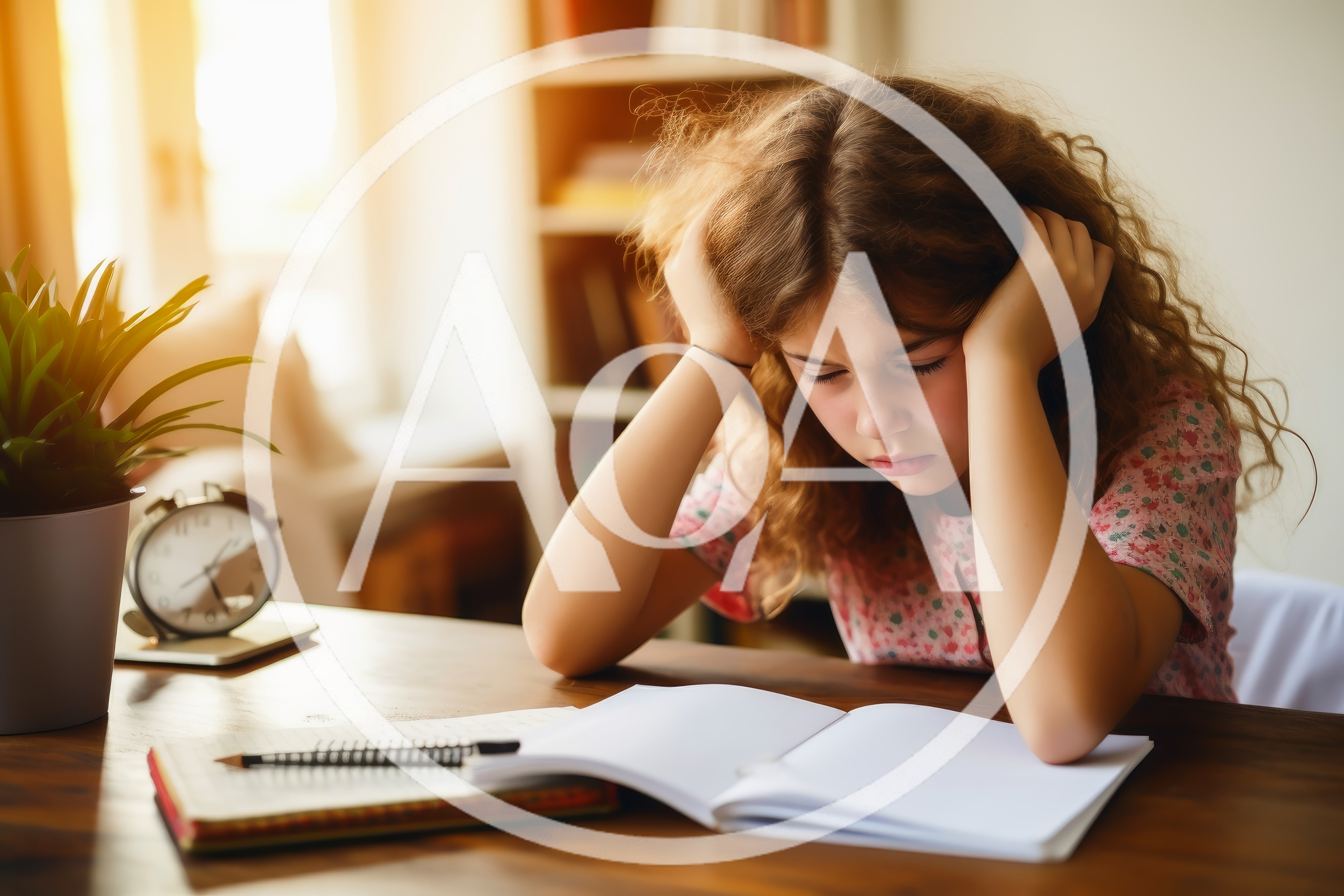 A frustrated girl doing homework.