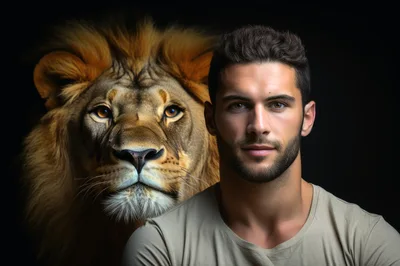 Portrait Of A Man With A Lion Spirit Animal