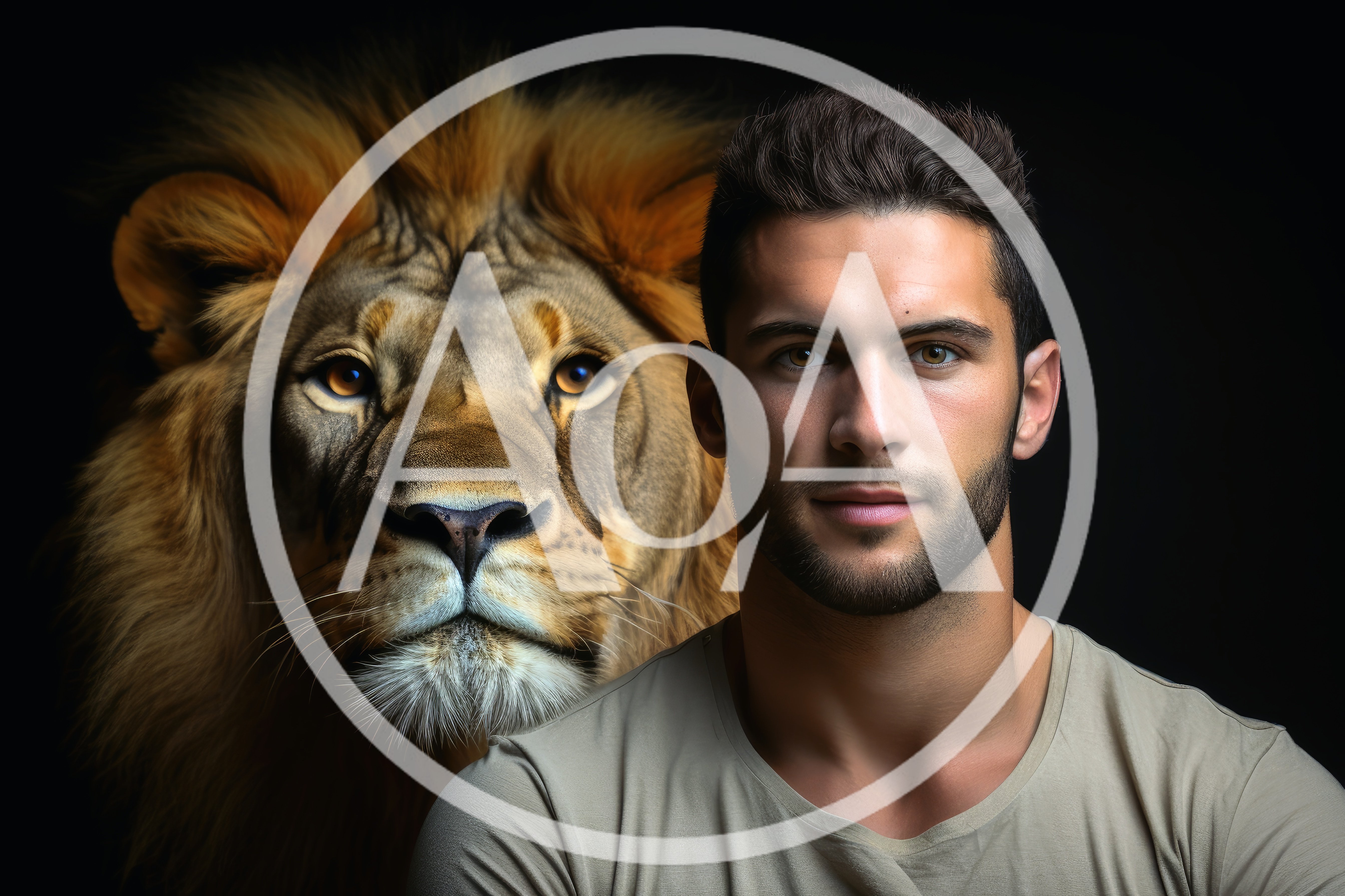 Portrait Of A Man With A Lion Spirit Animal