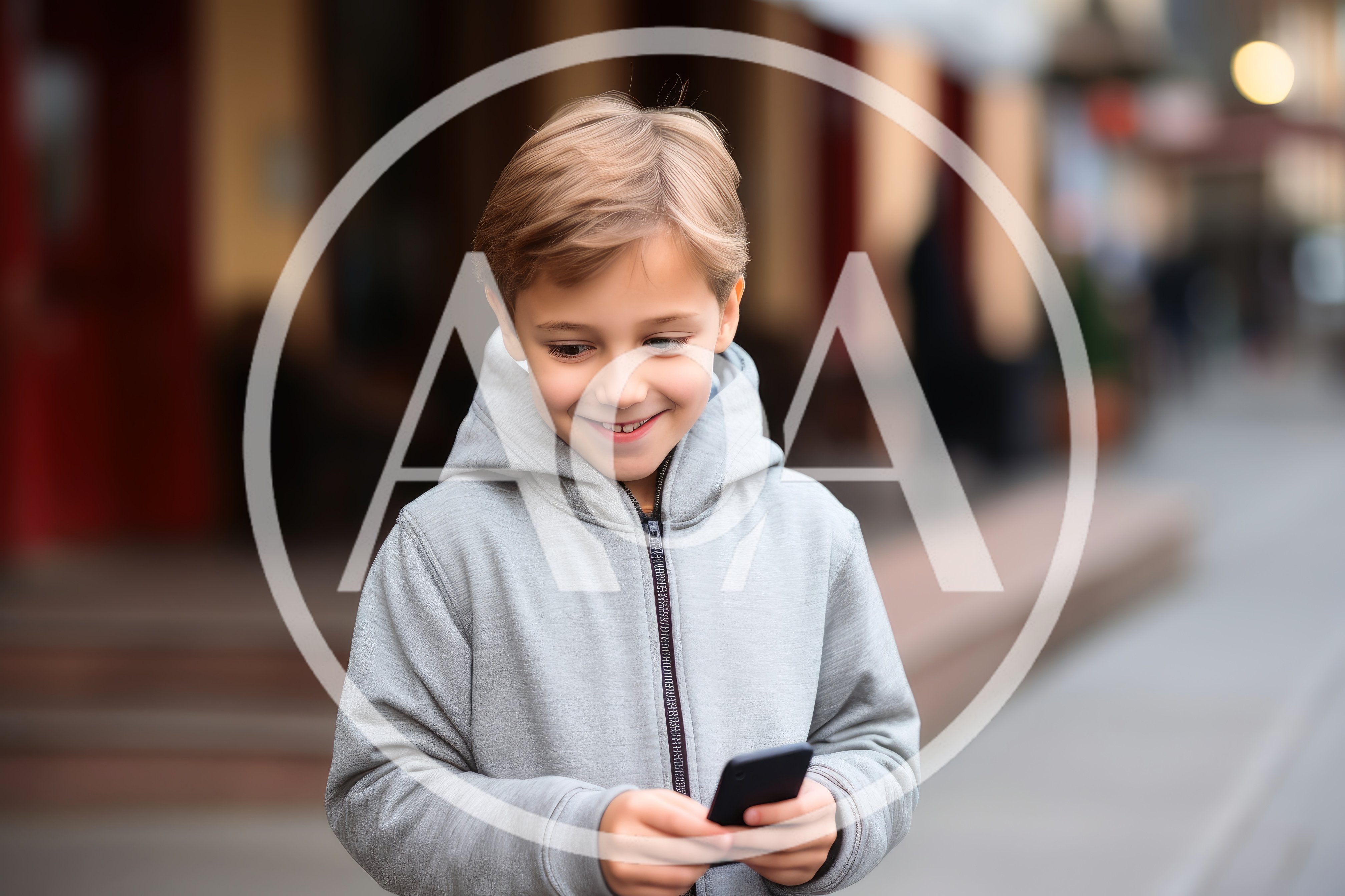 Young Boy Using Smartphone Outdoors