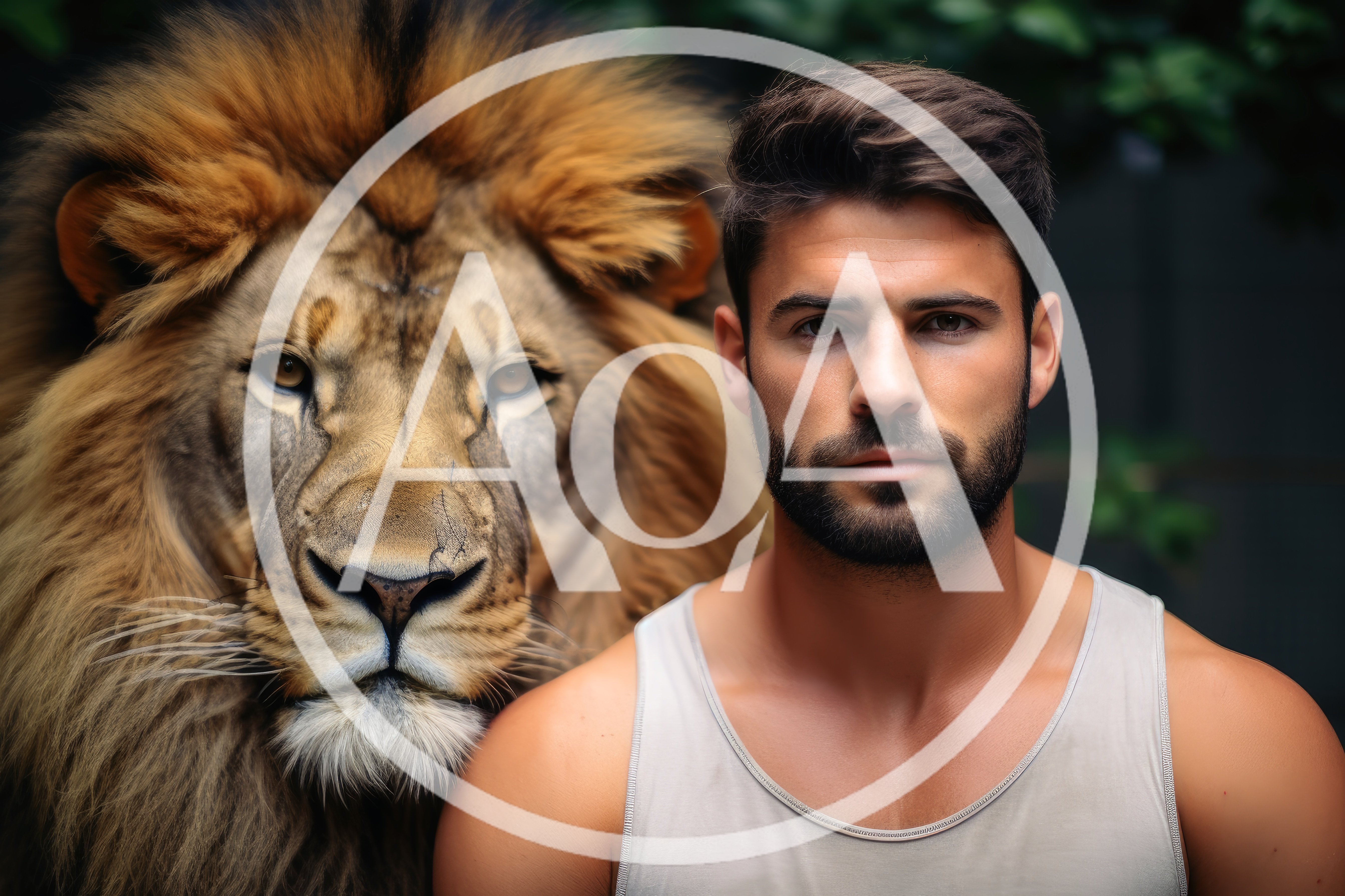 Portrait Of A Muscular Man With A Majestic Lion