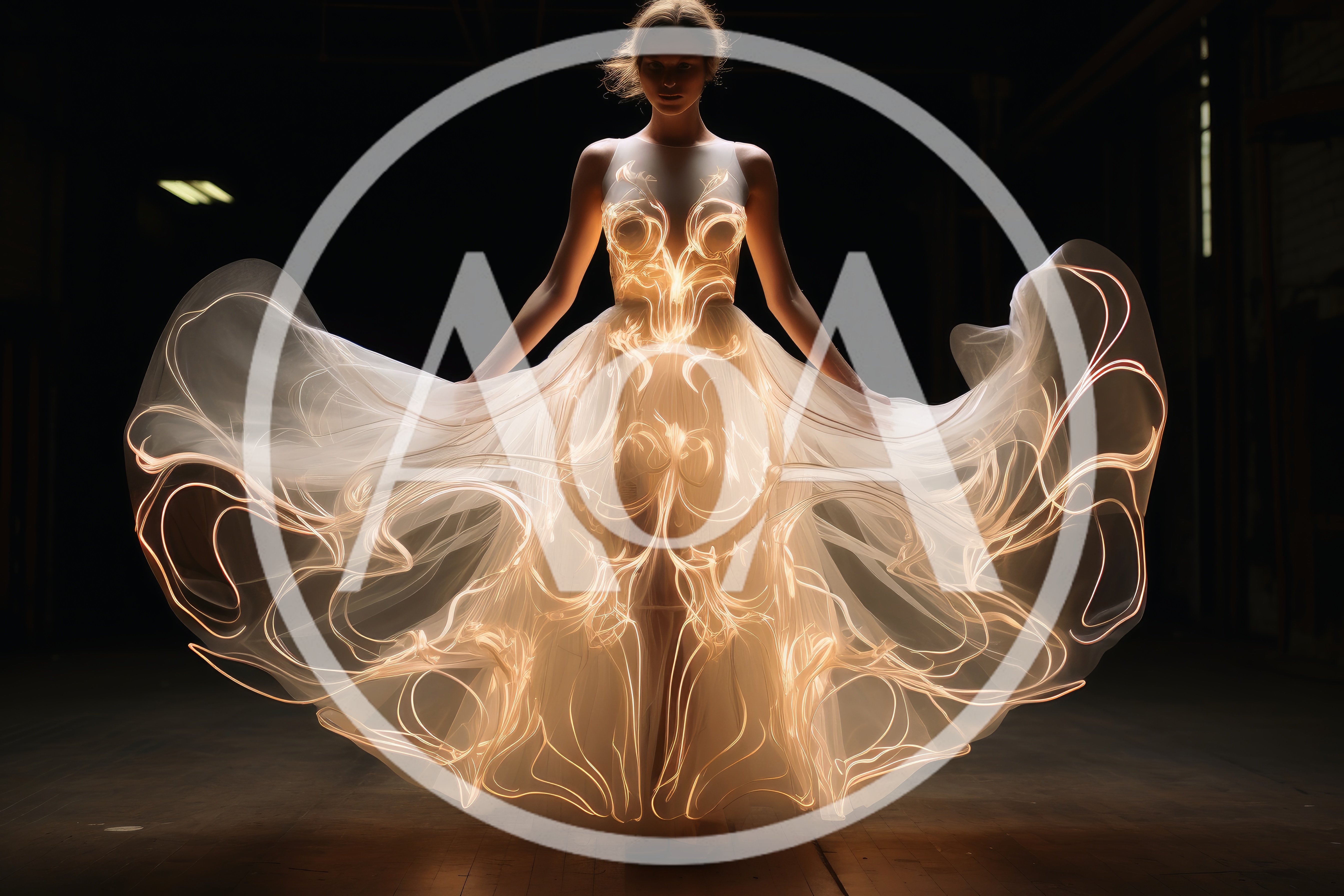 Woman Wearing Glowing Light Art Wedding Dress