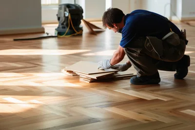 Professional Flooring Contractor Installing Herringbone Wood Floor